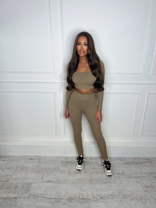 TARA ribbed long sleeve set TAUPE