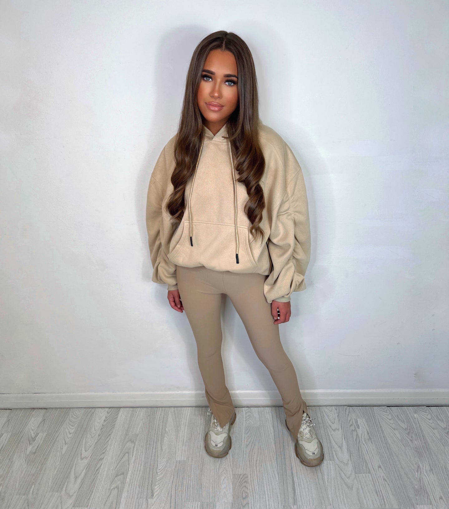 NUDE ruched hoodie split leggings set