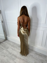 Load image into Gallery viewer, ALARA maxi metallic tie back dress GOLD
