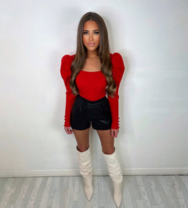 SADIE puff sleeve ribbed button bodysuits