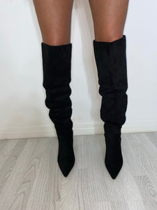 BROOKE faux soft suede ruched heeled boots