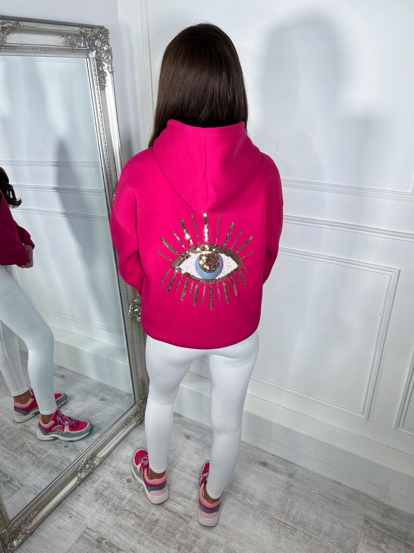 EYE sequin hoodie HOT PINK